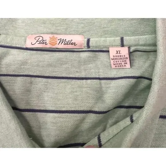 Peter Millar Carolina Cup Light Green Striped Polo Shirt - Picture 5 of 8
